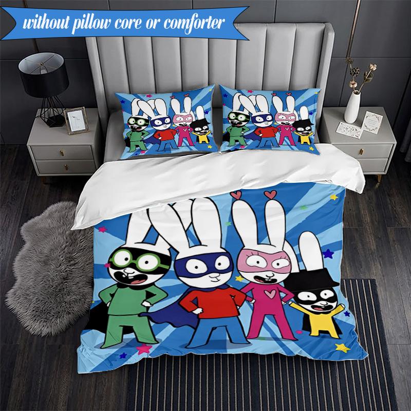 3PCS Simon the Rabbit Adventures Bedding Set 2D Printing (Includes 1 Duvet Cover + 2 Pillowcases Coreless), Bedroom decor,Fan Gift