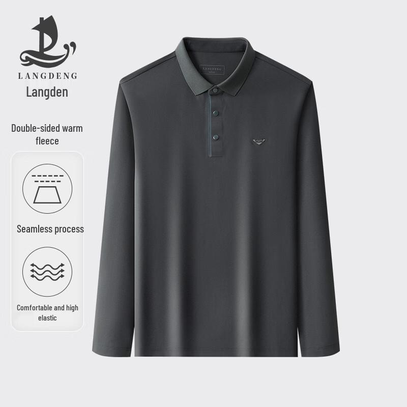 Landeng Men s Micro-Fleece Warm Stretch Long Sleeve Polo Shirt XL