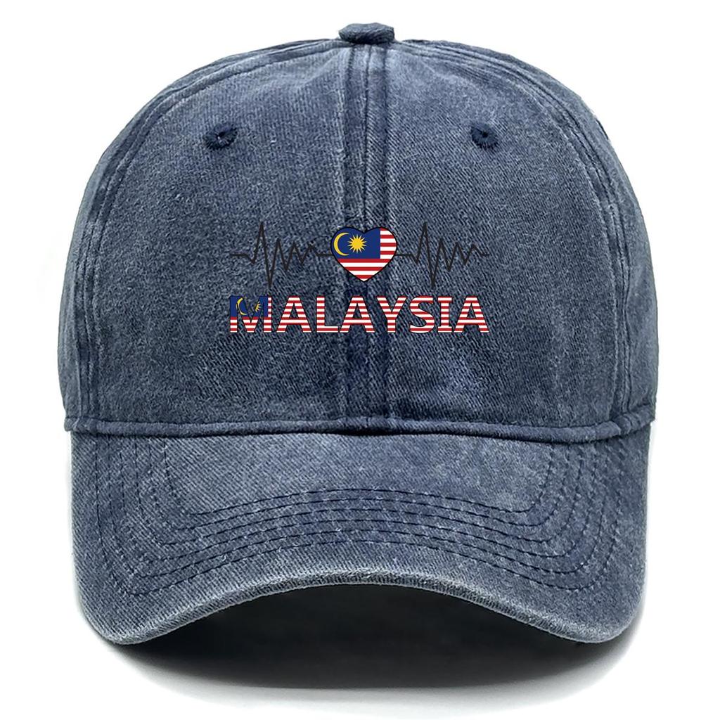 Heart Wave Malaysia Flag Print Snapback Baseball Cap, Patriotic Trucker Hat Headwear Vintage-Inspired Adjustable Strap Stylish Adjustable Baseball Hat