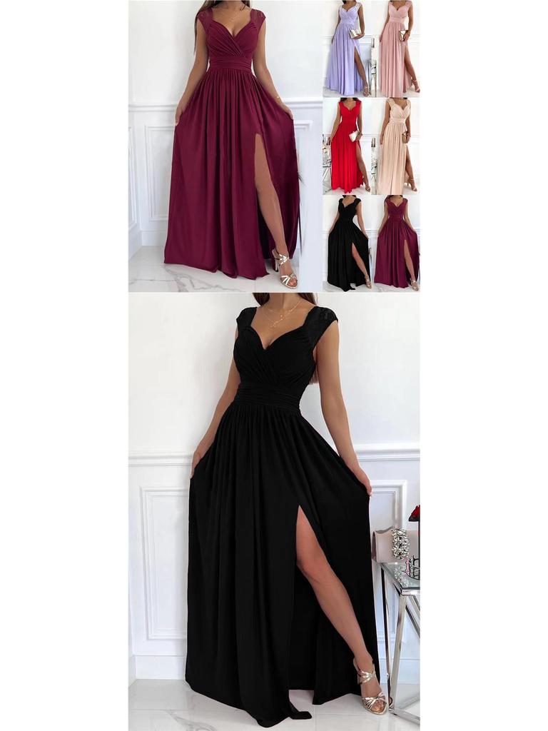 2026 Bez rukávů Krajka Záda odhalená Evropsko-americké Dámské Šaty s rozparkem na lemu