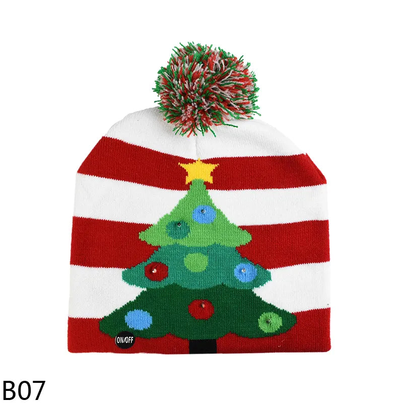 Christmas Themed Light Up Beanie with LED Lights Xmas Gift for Kids Adult