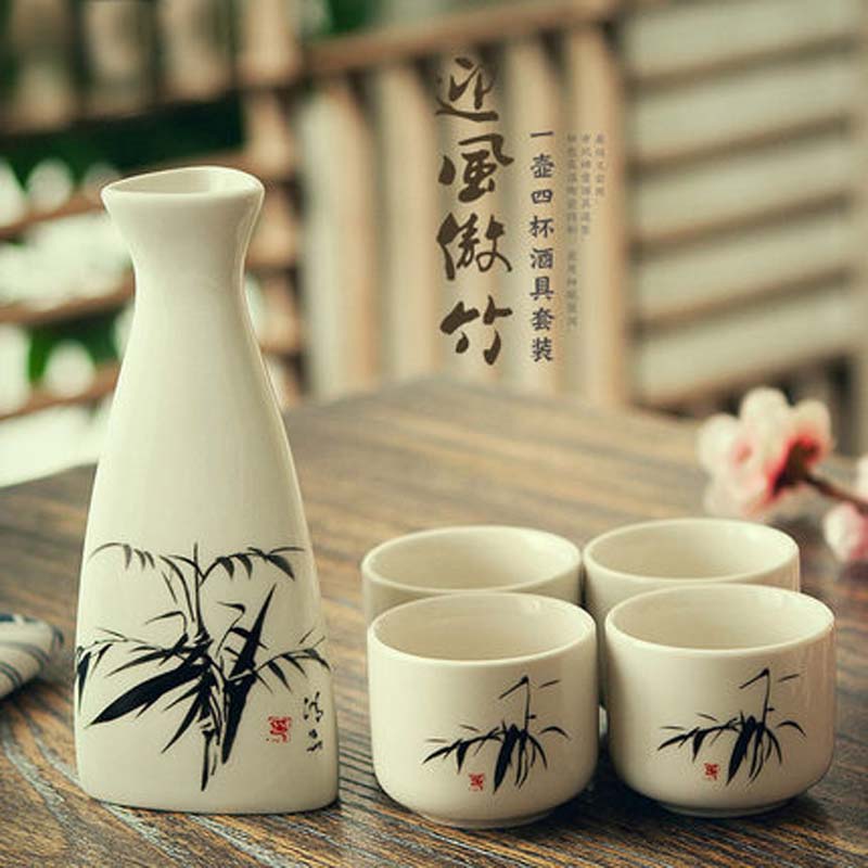 Japanese Porcelain Vintage Ceramic Pot Flagon Liquor Spirits Cups Set Kitchen Dining Bar Drinkware Japanese Sake Wine Set