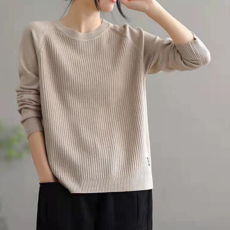 Frühling klassischer Pullover Damen Pullover langärmlig plus lässiger Rundhals schlankmachender Seitenschlitz Strickpullover Damen Innenoutfit