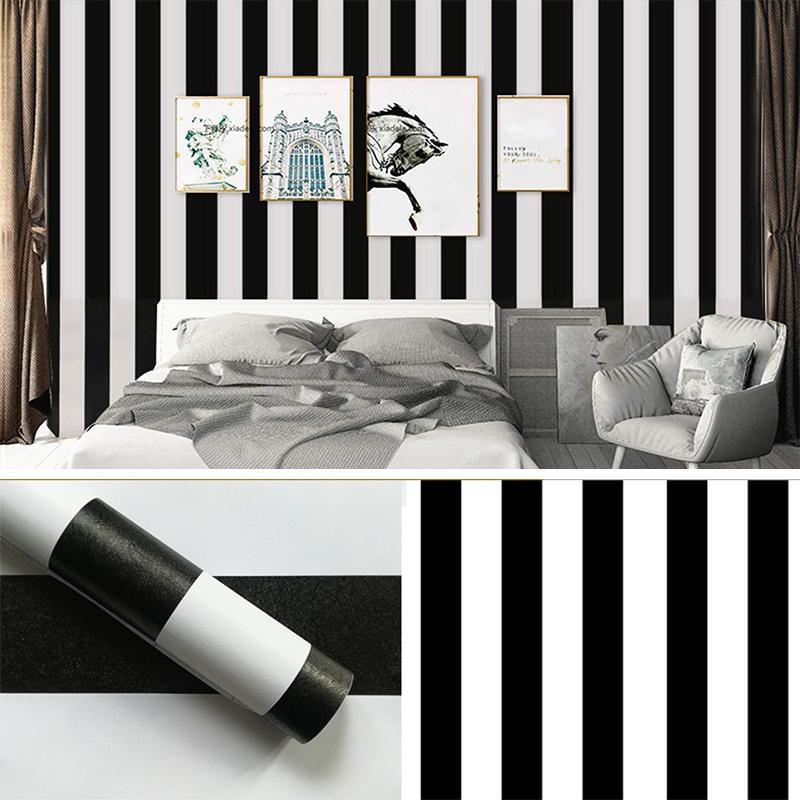 Modern Black White Stripes Self-Adhesive Wallpapers for Decor Livingroom Bedroom Furniture Cabinets Vinyl Sticker Contact Paper