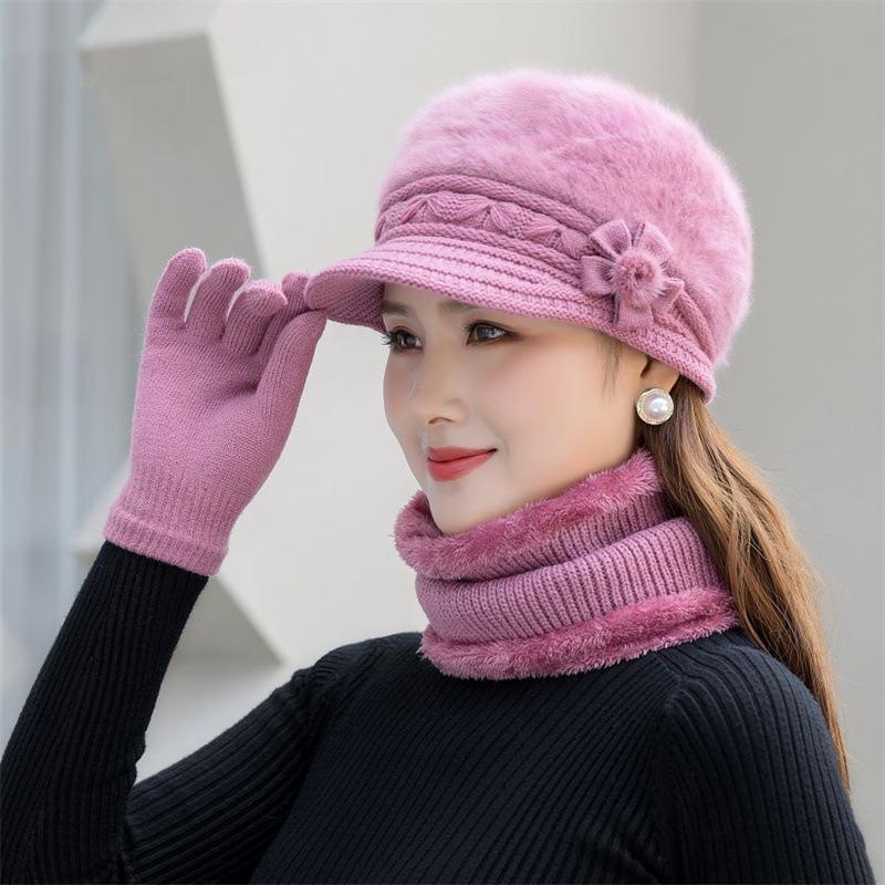 Hut Damen Herbst und Winter Strickmütze Warme Wollmütze Mode Verdickte Ohrenschützer Mütze Kaninchenhaar Mütze