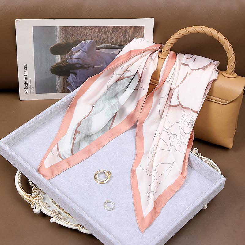 70*70 Dark Green Horse Print Square Scarf Vintage Cartoon Imitation Silk Neck Scarf Bandana Classic Head Wrap Hair Accessories