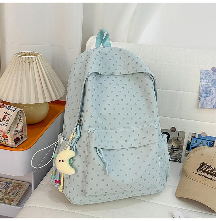 Schoolbag Korean Small Fresh Schoolbag Female College Student Simple Polka Dot Backpack Lightweight Large Capacity Junior High School Student Backpack