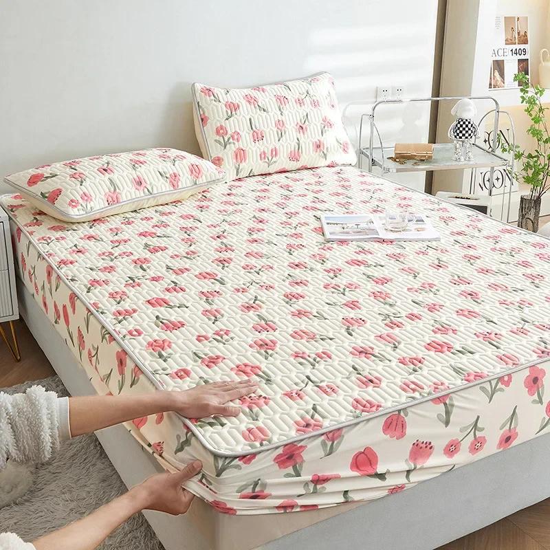Summer New Thickened Latex Fitted Sheet Non-Slip Protective Bedspread Air Conditioner Three-Piece Set of Summer Sleeping Mat