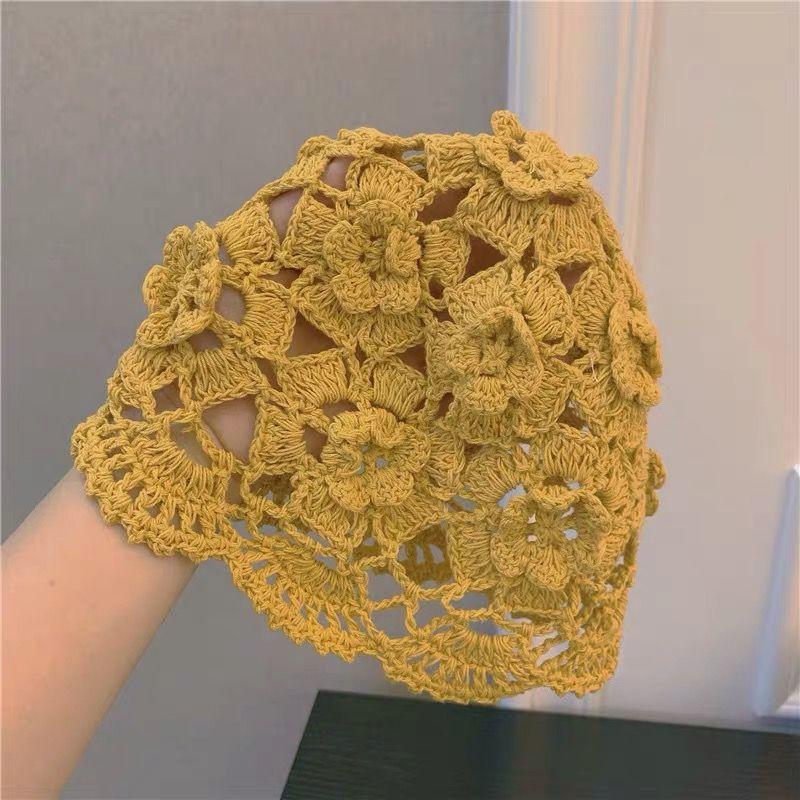 Dámský ručně pletený jarní letní korejský styl pletený tenký dutý prodyšný módní vlněný klobouk melounová slupka stylová čepice na hlavu