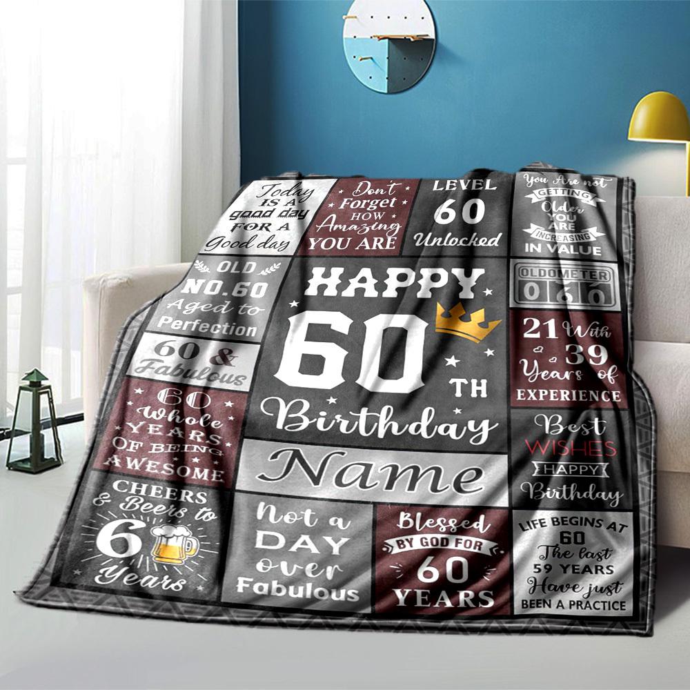 Happy 60Th Birthday Home Customize Your Name Blankets Soft Lightweight Multiseasonal Use For Picnics Couches Offices Beds Living Rooms Perfect Gift