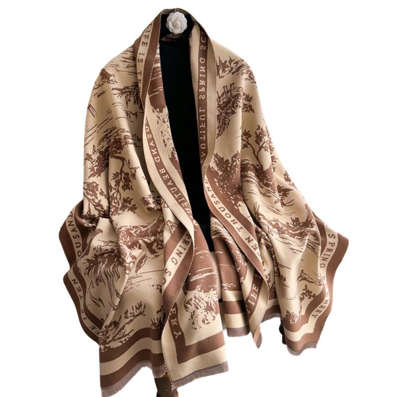 Wind Women'S Double-Sided Imitation Cashmere Thermal Scarf Fashionable High-End Mori Versatile Shawl