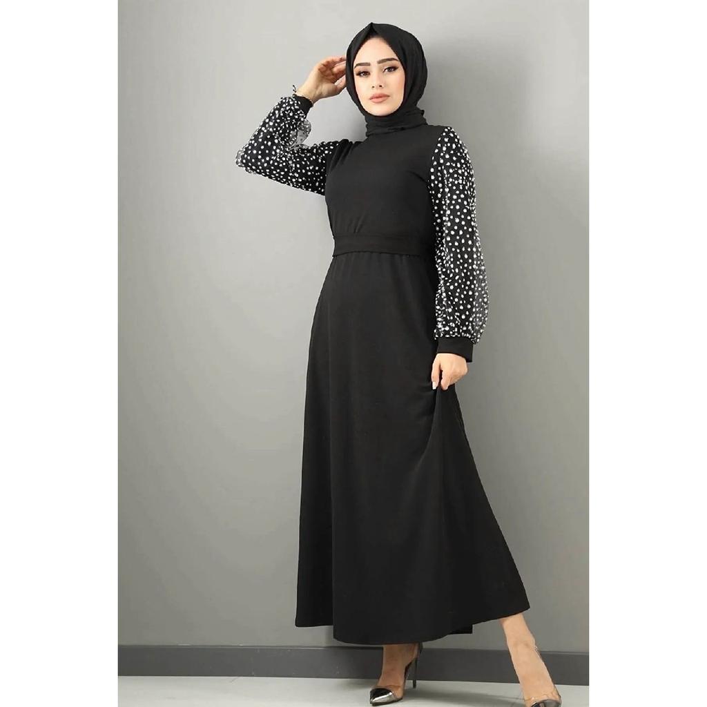Women's Hijab Dress With Tulle Detailed Sleeves