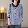 Striped Women's Loose Versatile Doll Collar Long Sleeve Shirt Ladies Top