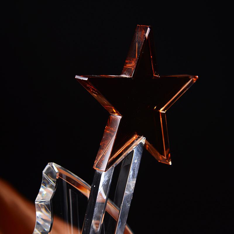 Red Five-pointed Star Crystal Trophy Hollowed-out Geometric Medal Customize Competition Prizes Decorative Figurines Home Decor