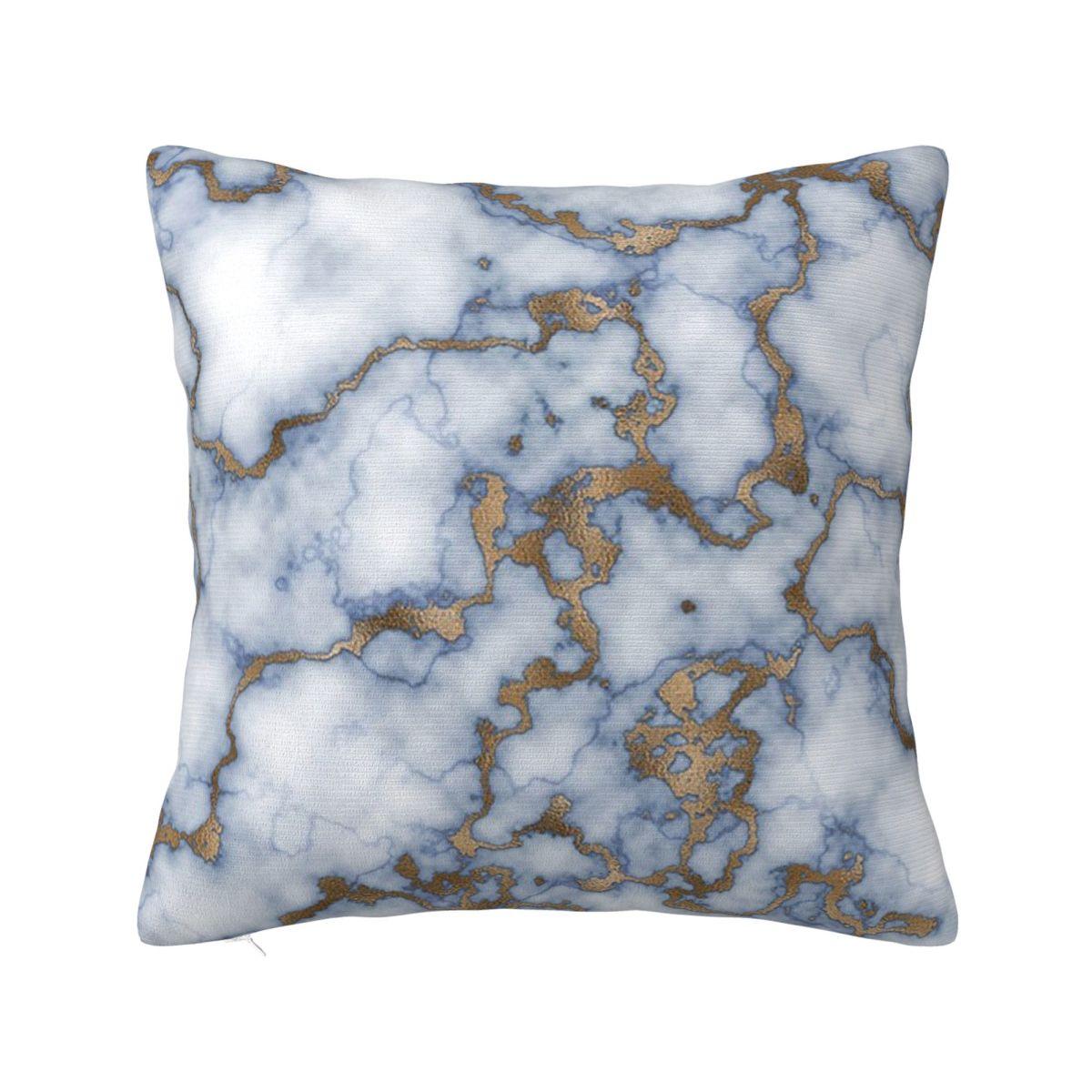 White Marble With Blue And Gold Art Square Pillowcase Cushion Cover Pillow Case Throw Pillow Cover for Home Sofa Living Room 12x12Inch