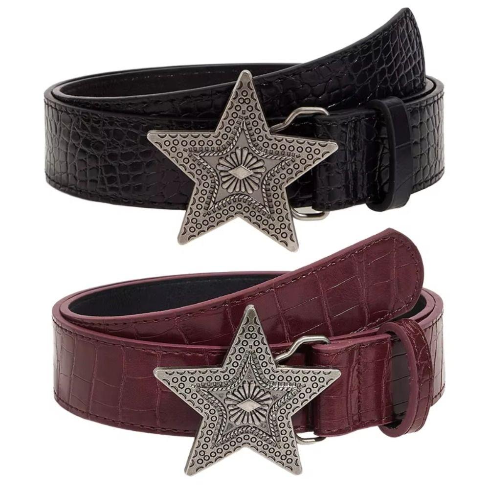 PU Leather Y2K Belt Subculture Star Buckle Waistband Fashion Men Belt Jeans Accessories
