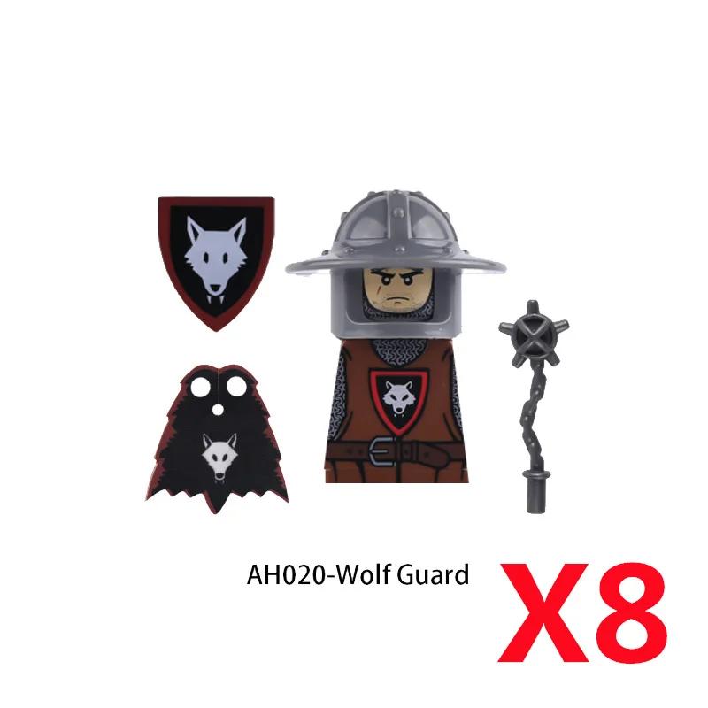 Medieval Castle MOC Building Blocks Wolf Warriors Soldier Figure Crusader Knights Horse Flag Vests Shield Weapon Toys Gifts T022