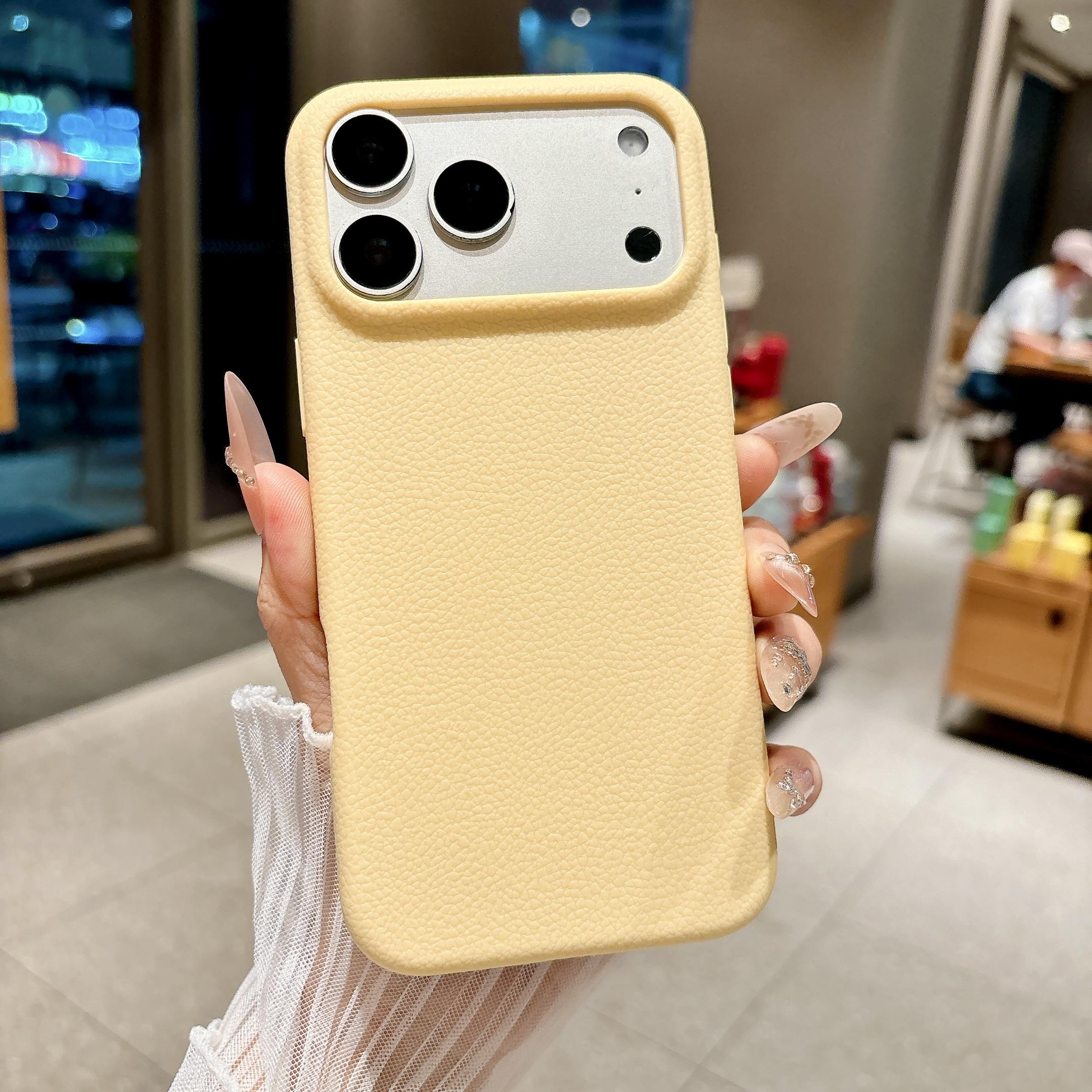 

Luxury Litchi Grain Soft Shockproof Phone Case for iPhone 17 Air 16 Plus 15 14 13 12 11 Pro Max 17Pro Anti Slip Anti-Scratch Protective Back Cover iPhone 11 Pro Max жовтий