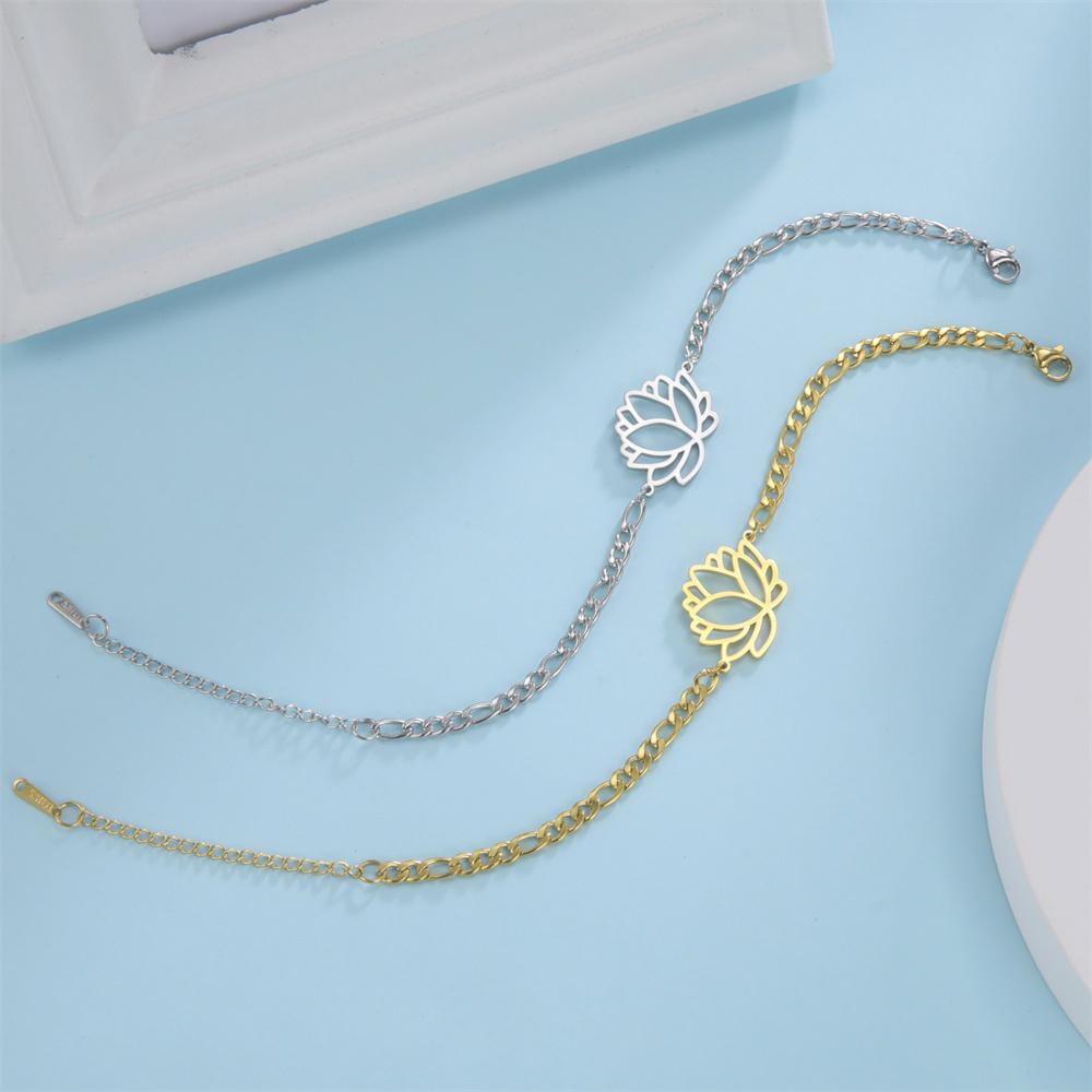Classic Buddhism Lotus Flower Bracelets Stainless Steel Chain Lucky Yoga Amulet Bracelet Charm Birthday Jewelry Gifts