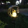 Fairy Moon Solar Garden Stake Light, Waterproof Half Moon LED Pathway Decor, Crackle Glass Ball LED Light, Metal Crescent Lamp for Outside Yard Patio