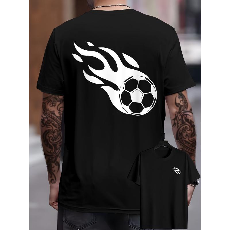 

Men S Summer Comfortable Round Neck Top, Flame Football Pattern, Comfortable Versatile Round Neck T-Shirt, Casual Fashion Short Sleeve T-Shirt 4XL
