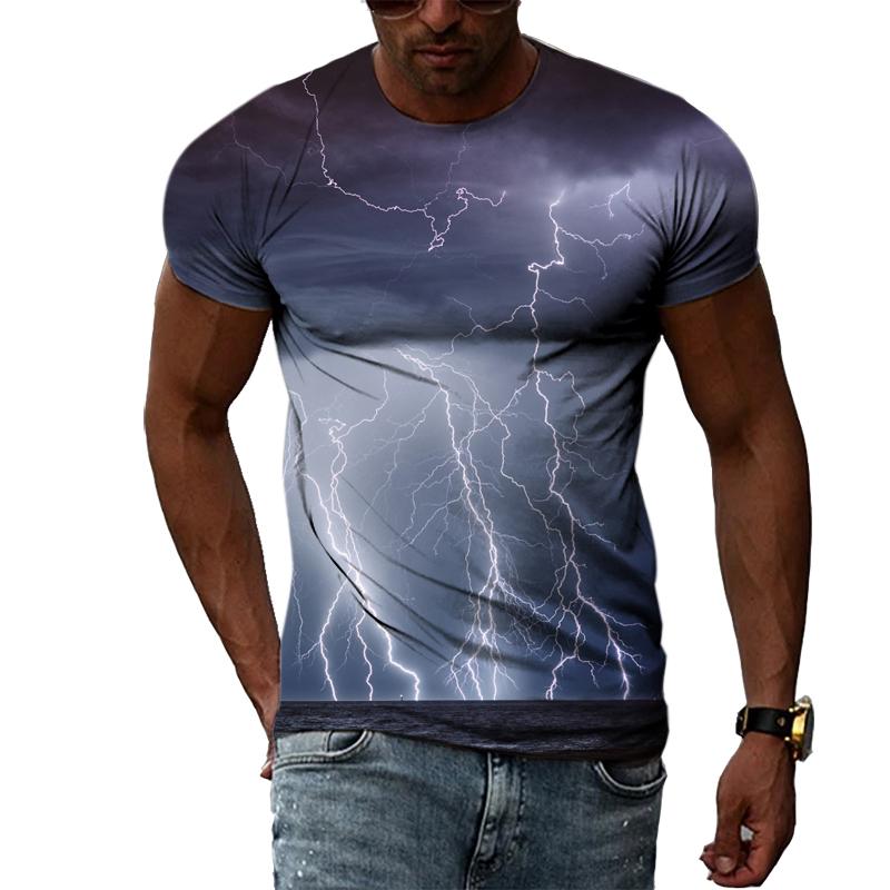 Summer New Fashion Lightning Graphic T Shirts For Men Casual 3D Natural Climate Print T-shirts Personality Cool Blouse T-shirts