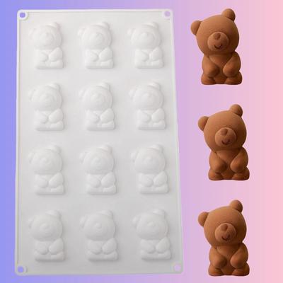 Portable 6/8/12 Cells Baking Cake Molds Little Bear Shape Heat-Resistant Chocolate Mold DIY Food-Grade Silicone Pudding Mould