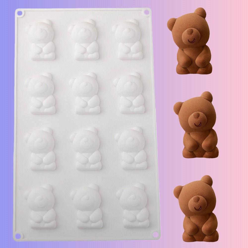 6/8/12 Cells Baking Cake Molds Little Bear Shape Food-Grade Silicone Chocolate Mold Reusable Heat-Resistant Pudding Mould