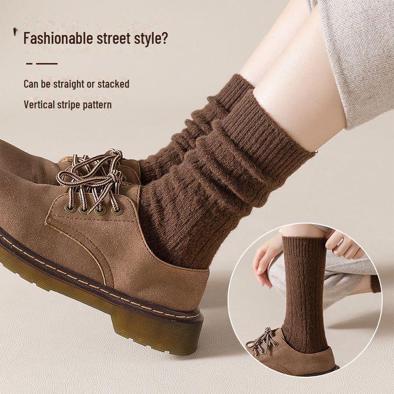Women's Wool High Socks - Solid Color, Twisted Style, Trendy Mid-Tube for Autumn/Winter