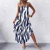 Women V Neck Sleeveless Neck Geometric Floral Print Maxi Dress with Pockets for Casual Beach Holiday Wear