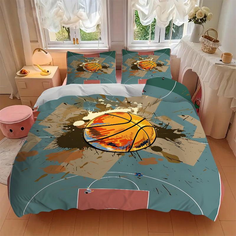 3pcs Basketball Court Bedding Set, Includes 1 Comforter + 2 Pillowcases, Without Pillow Inserts, Soft Comfortable, Lightweight Breathable, P