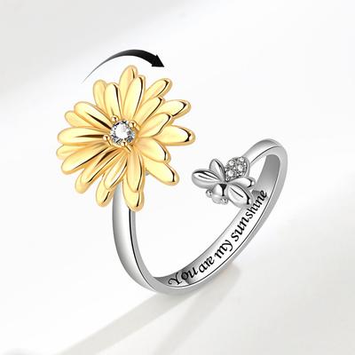 Fashion Daisy Spinner Ring Personality Sunflower Stress Relief Rotatable Finger Ring Creative Jewelry For Women