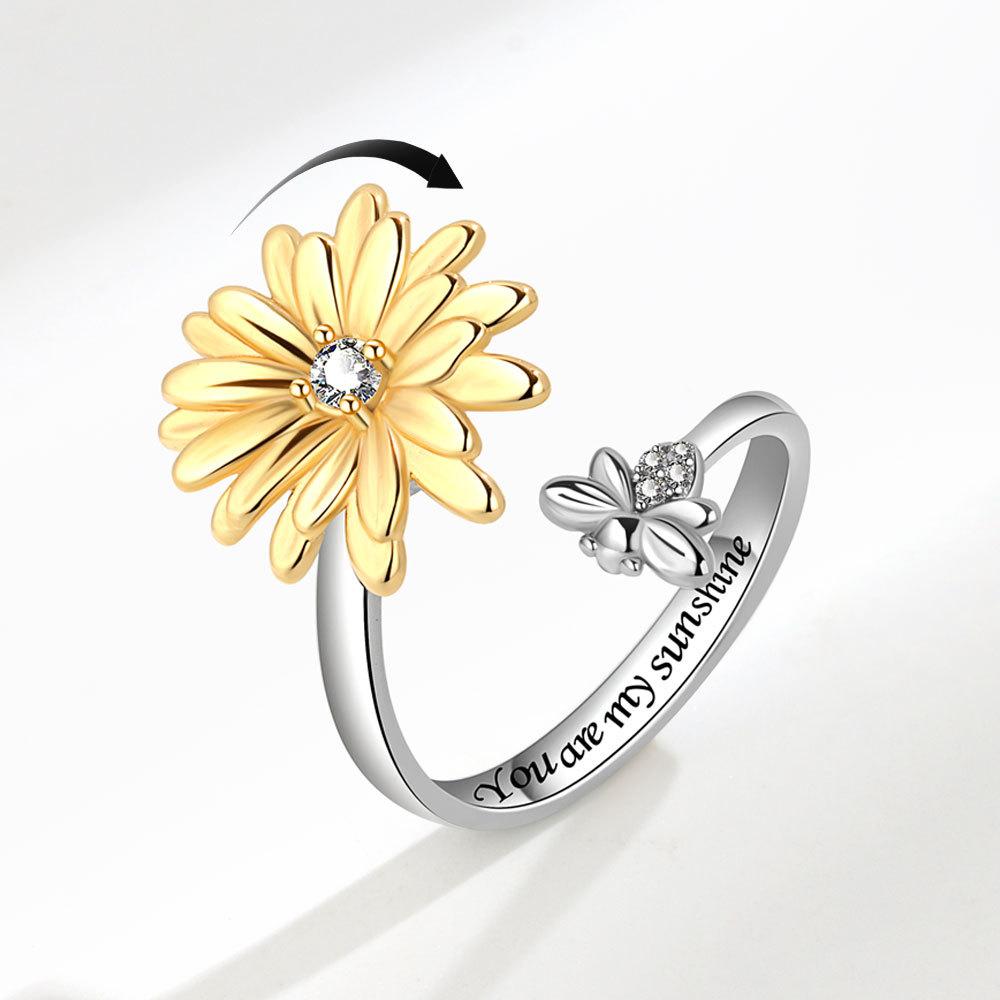 Fashion Daisy Spinner Ring Personality Sunflower Stress Relief Rotatable Finger Ring Creative Jewelry For Women