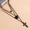 Cool Tide Multi-layer Swimming Black Chain Geometric Openable Lid Love Cross Pendant Necklace