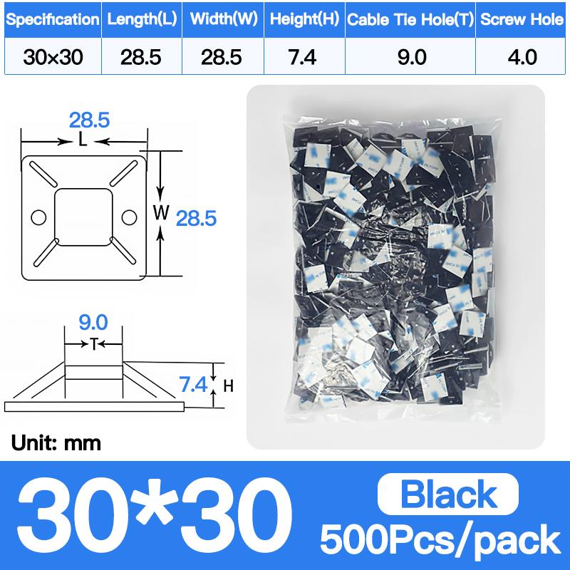 250/500/1000pcs Zip Tie Mounts Durable Clip Clamp Wall Holder Base Adhesive Backed Cable Ties Mount Holder Cable Wire