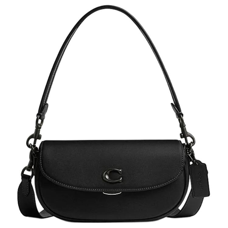 

Coach Emmy 23 Logo Lock Closure Leather Saddle Bag Women handbags Black CR667-MWBK Basic Set (Bag+Dust Bag)