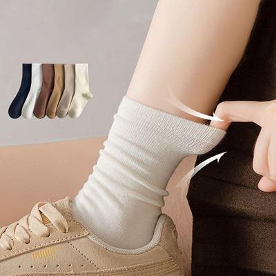 3-9Pairs Women's Socks Loose Spring Summer Socks Solid Color Flat Bottom Casual Socks Mid Tube Elastic Breathable Sports Socks