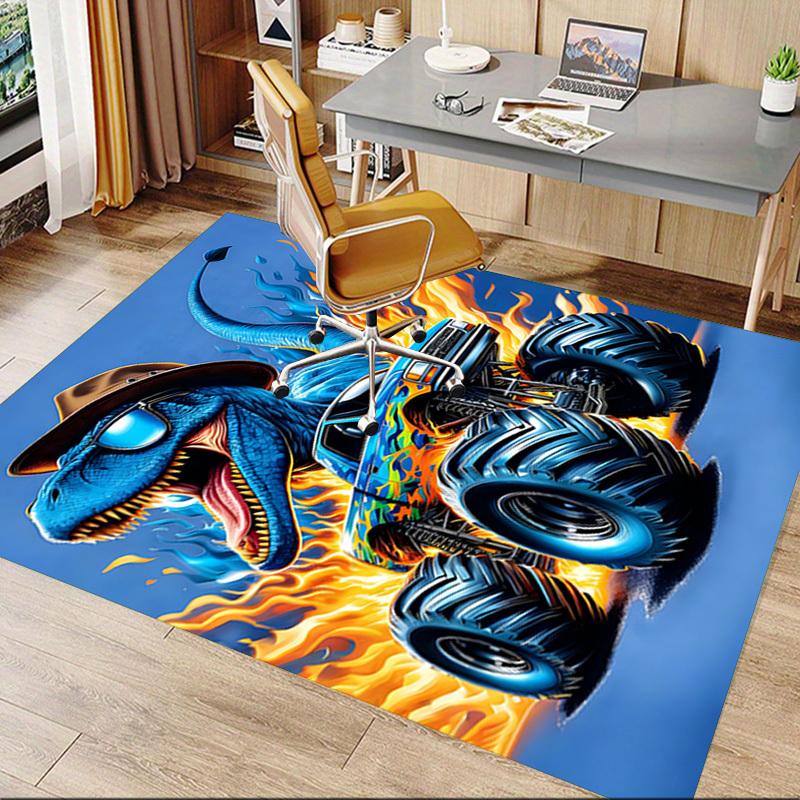 1PC Dinosaur Monster Truck Non-Slip Floor Carpet Compatible for Office&Living Room&Dining room - Flat-Weave Machine- Soft & Pattern-E325