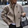 Jeseň Zima Ženy Ležérne Pevný Vlnený Kabát Móda Kancelársky Dáma Voľný Dvojradový rolák Demisezónna bunda