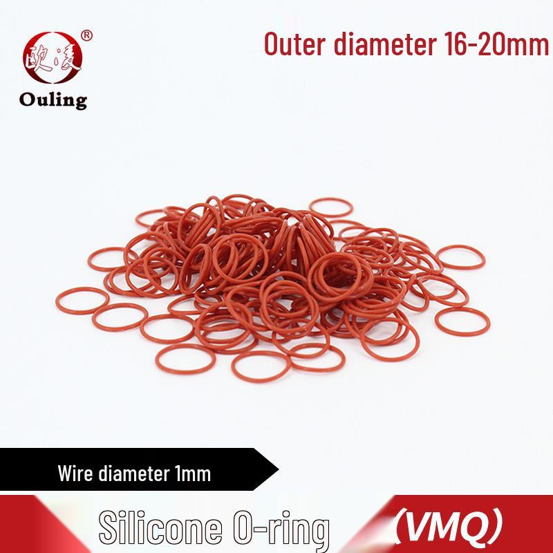 Red Silicone O-ring with 16-20mm Outer Diameter, 1mm Wire, Eco-Friendly, High Elasticity 16mm OD (10 pcs) Red Silicone O-rings