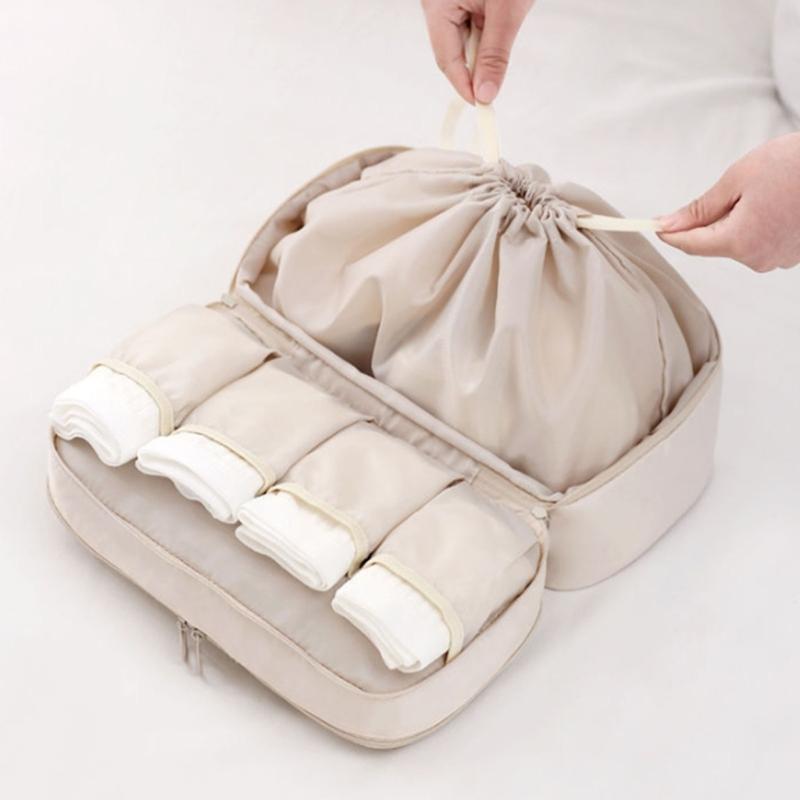 Sac de Rangement Portatif Beige pour Lingerie avec Compartiment Privé à Fermeture Éclair pour Soutiens-gorge, Chaussettes et Lingerie Délicate
