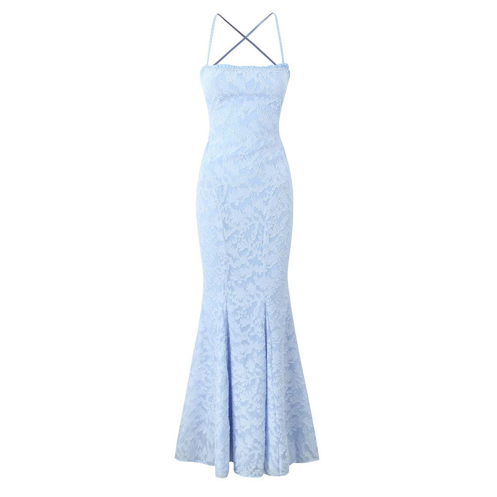 French niche suspender dress women's autumn vacation style elegant waist strap super long fishtail dress