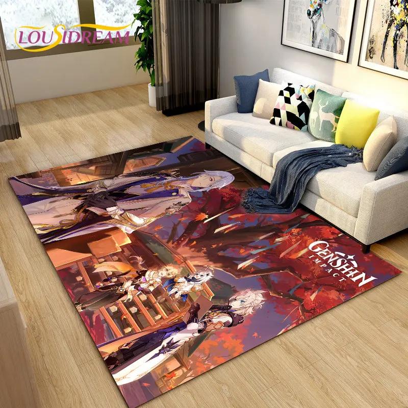 Cartoon Game Gamer Genshin Impact  Area Rug,Carpet Rug for Living Room Bedroom Sofa Doormat Decoration, Kids Non-slip Floor Mat
