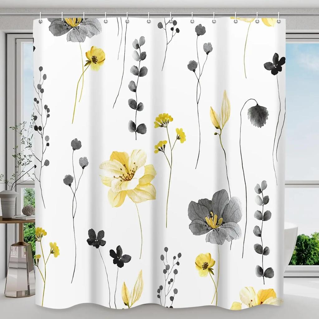 Aquarell Blumiges Duschvorhang Frühling Salbei Blumig Botanisch Vorhang Polyester Stoff Duschvorhang Badezimmer Dekoration Mit Haken
