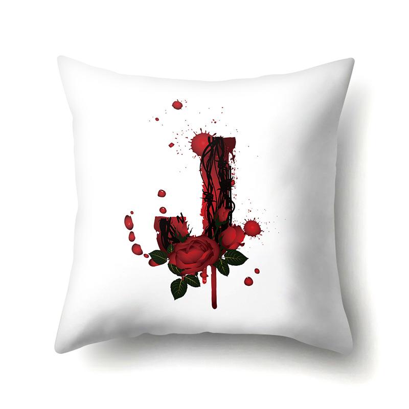 Red Rose English Letter Printing Pattern Cushion Cover Home Living Room Sofa Decoration Square Pillow Pillow Cover