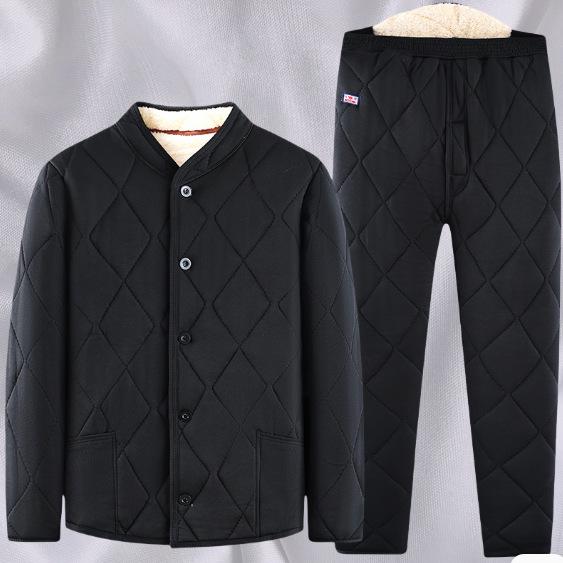 Men's Lamb Wool Coat Set: Thick Cotton-Padded Winter Jacket for Middle-Aged and Elderly, Plus Size Available