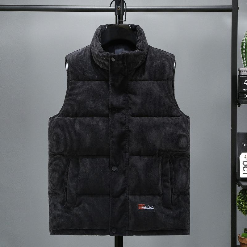 

Vest men s autumn and winter coat trendy corduroy handsome stand-up collar down cotton vest versatile vest M (60-42.5 kg) чорний