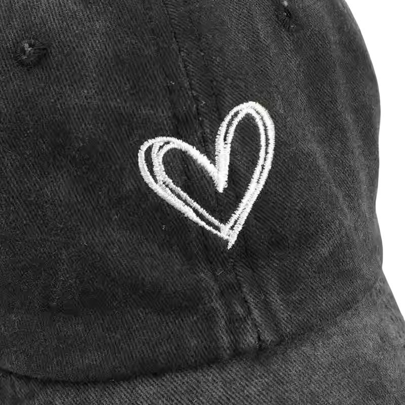 Retro Washed Distressed Love Embroidered Duckbill Cap For Women In Spring And Summer Large Brim Soft Top Baseball Cap Adjustable