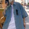 Men Denim Button-down Shirt Short Sleeve Lapel Shirt with Chest Pockets Loose Fit Casual Shirt for Summer Daily Wear Vacation Street