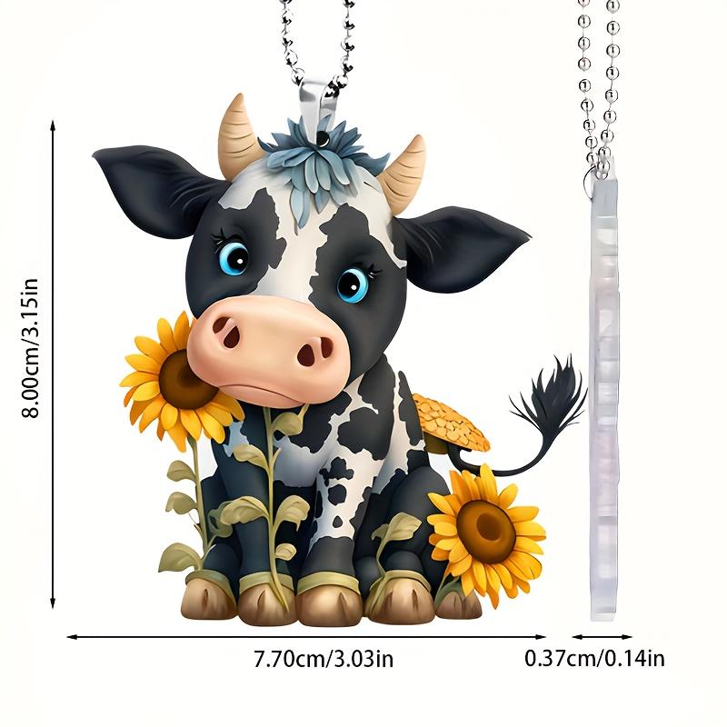 1 Yellow Flower Little Cow Decorative Pendant Car Accessories 2D Flat Pendant Decorative Bag and Keychain Accessories